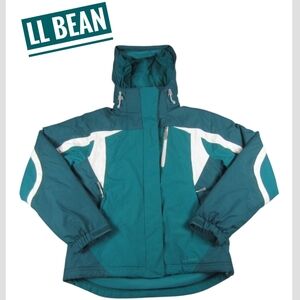 L.L. Bean Women's Ski Jacket Teal Turquoise White Accents Detachable Hood Size L